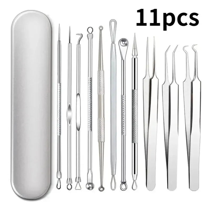11-Piece Blackhead & Ingrown Hair Removal Tool Set – Acne Needles, Pore Cleaner & Tweezers Kit