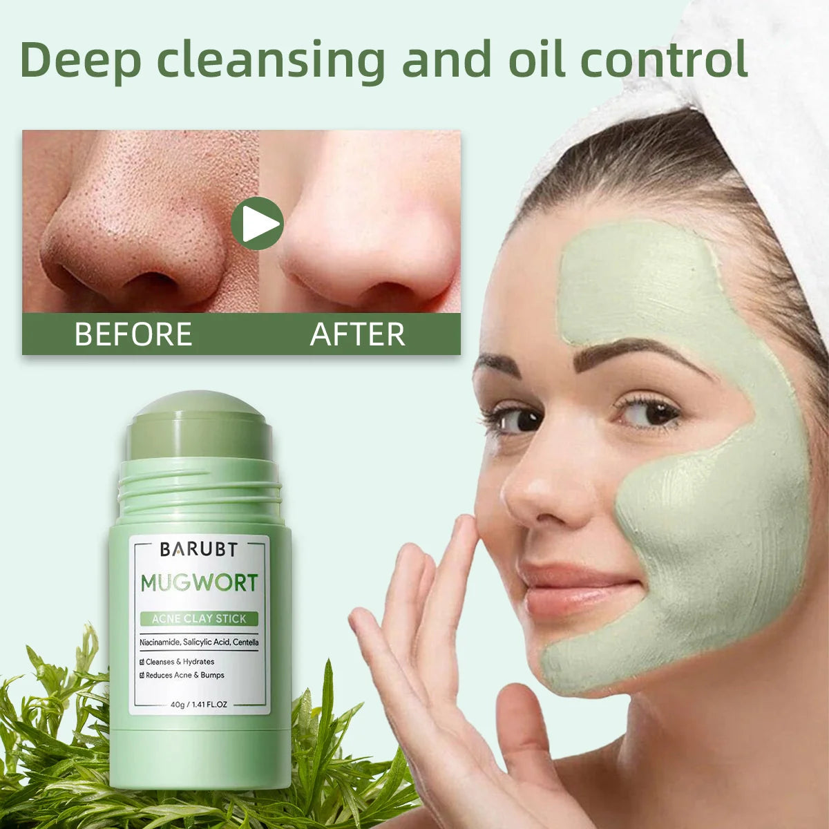 Jaysuing Cleansing Mask Stick – Mugwort, Alaska Volcano & More | Pore Minimizer & Acne Treatment 40g
