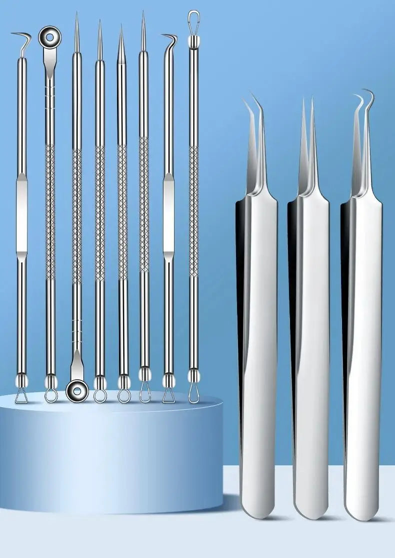 11-Piece Blackhead & Ingrown Hair Removal Tool Set – Acne Needles, Pore Cleaner & Tweezers Kit
