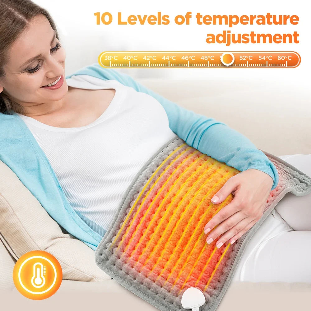 Electric Heating Pad for Back, Hands & Legs – 10 Heat Levels, 4 Timer Settings, Machine Washable