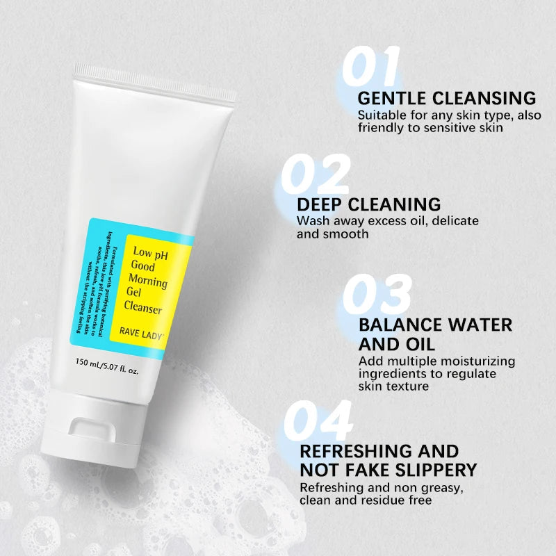 RAVE LADY Low pH Amino Acid Facial Cleanser – Oil Control, Exfoliating & Moisturizing Face Wash (150ml)