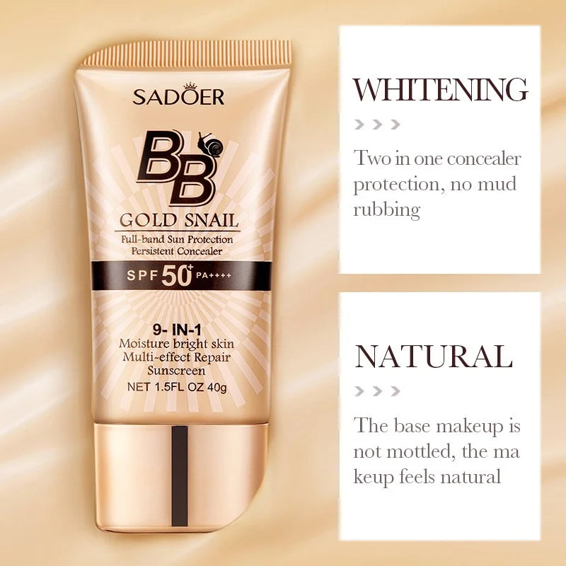Sadoer Gold Snail BB Cream SPF50+ – 5-in-1 Foundation, Concealer, Moisturizer & Sunscreen | Buyer's Choice