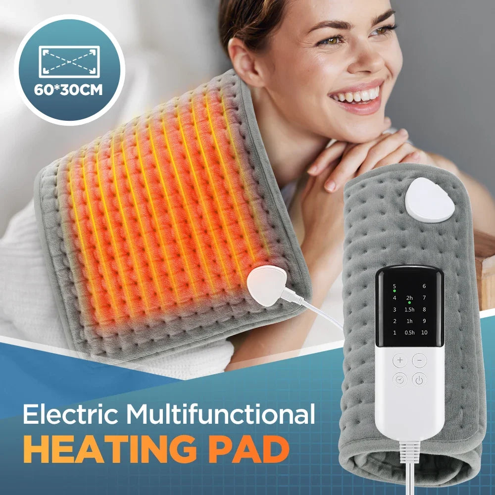 Electric Heating Pad for Back, Hands & Legs – 10 Heat Levels, 4 Timer Settings, Machine Washable