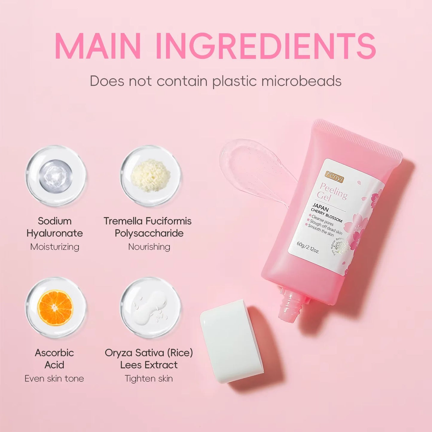 FENYI Japan Cherry Blossom Peeling Gel – Brightening & Deep Cleansing Facial Scrub with Hyaluronic Acid (60g)