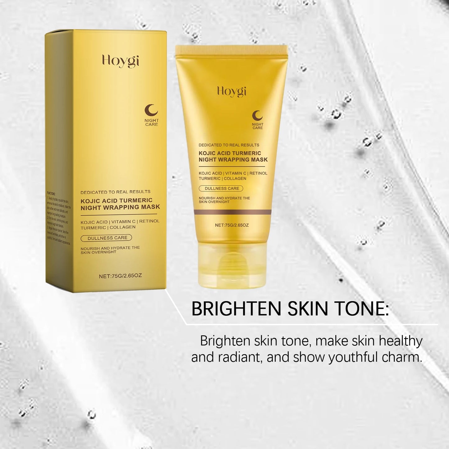 HOYGI Kojic Acid & Turmeric Overnight Peel-Off Face Mask – Anti-Aging, Brightening & Pore-Minimizing Treatment for Women (75g)
