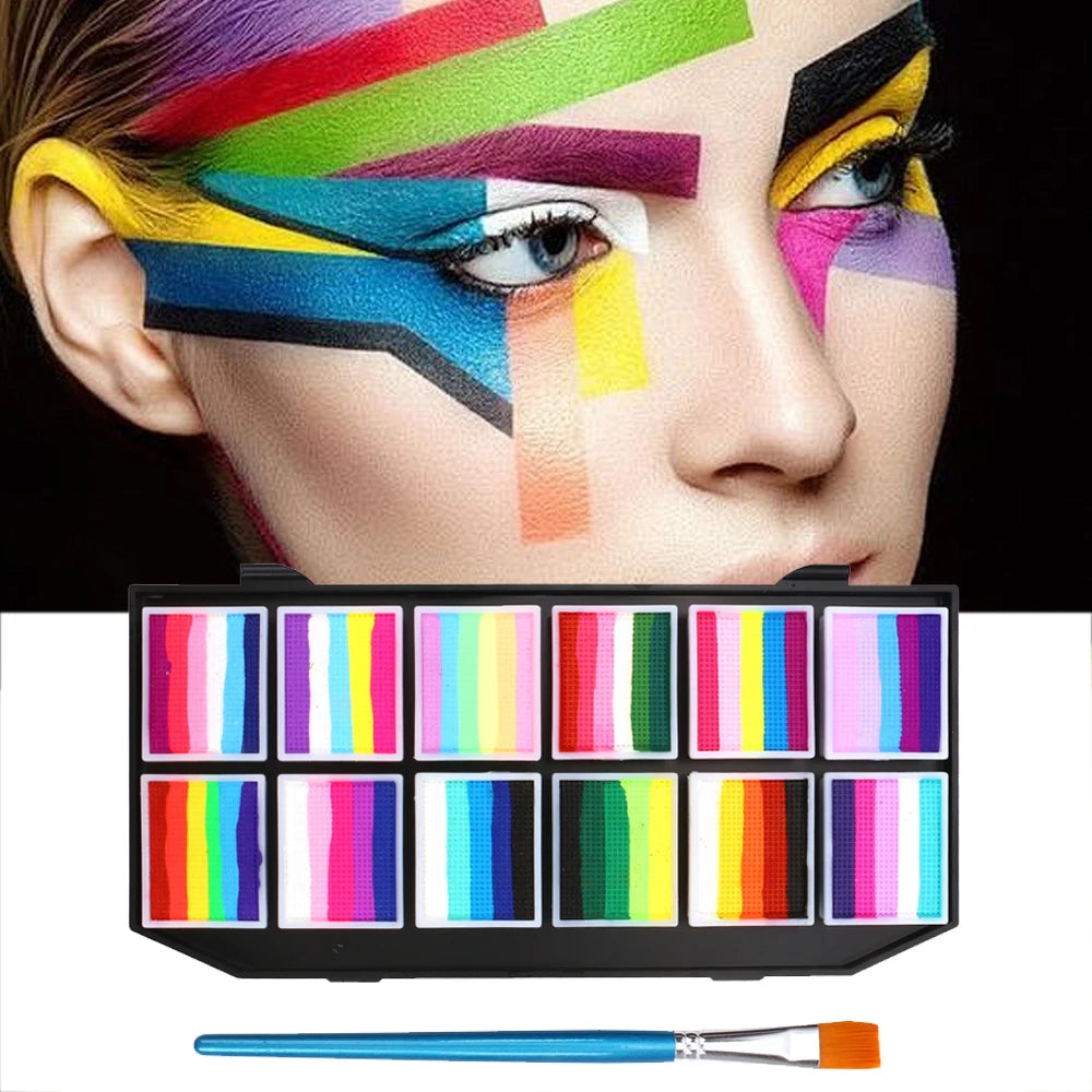 VERONNI 12-Colour Water-Soluble Rainbow Face & Body Paint Palette – Halloween, Stage & Kids Costume Makeup