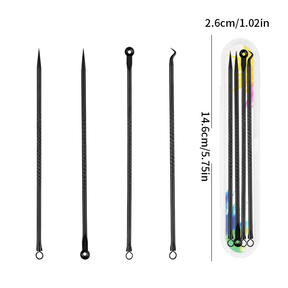 4-Piece Acne & Blackhead Remover Needle Set – Metal Pore Cleaning Tool Kit