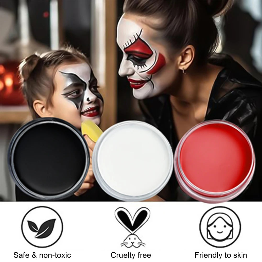 LAIKOU Face & Body Paint – Non-Toxic Halloween, Cosplay & Stage Makeup in White, Black & Red (3g / 10g / 50g)