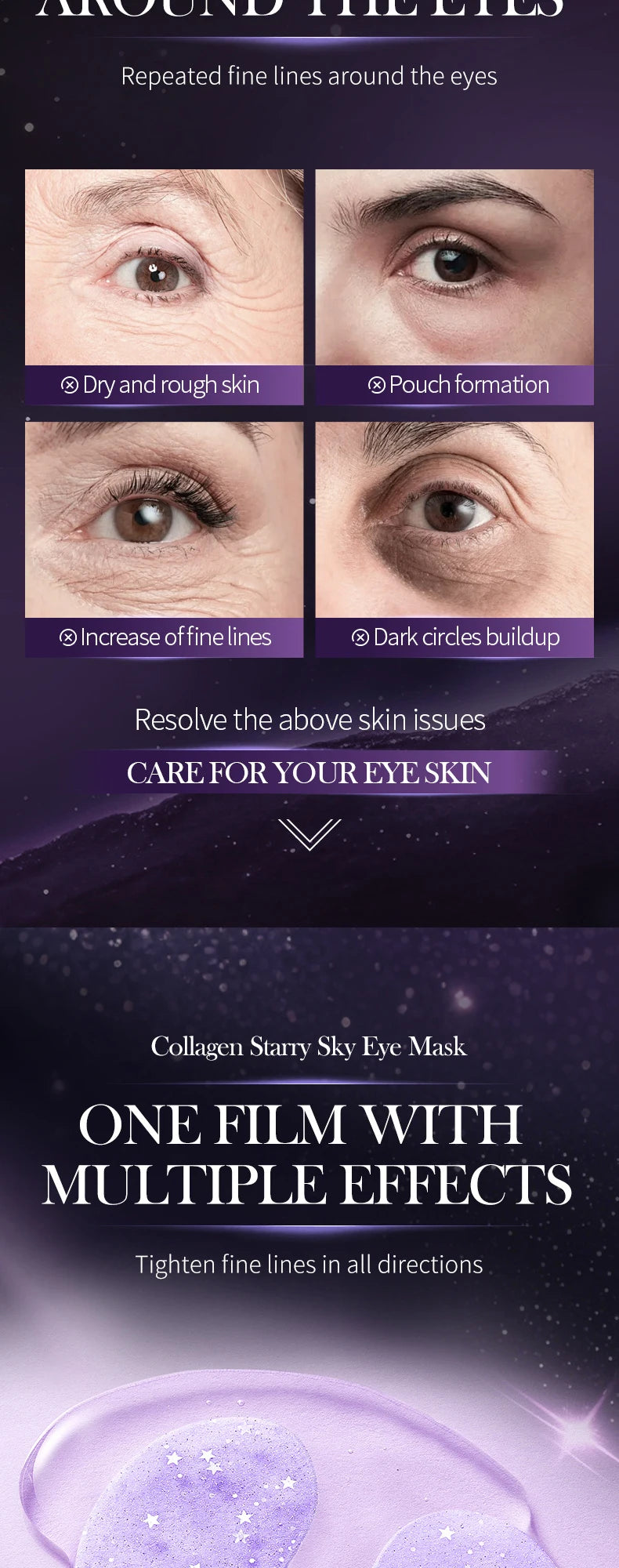 SADOER Grape Crystal Collagen Eye Masks — 60 Pcs Anti Dark Circles, Anti-Aging & Moisturizing Eye Patches
