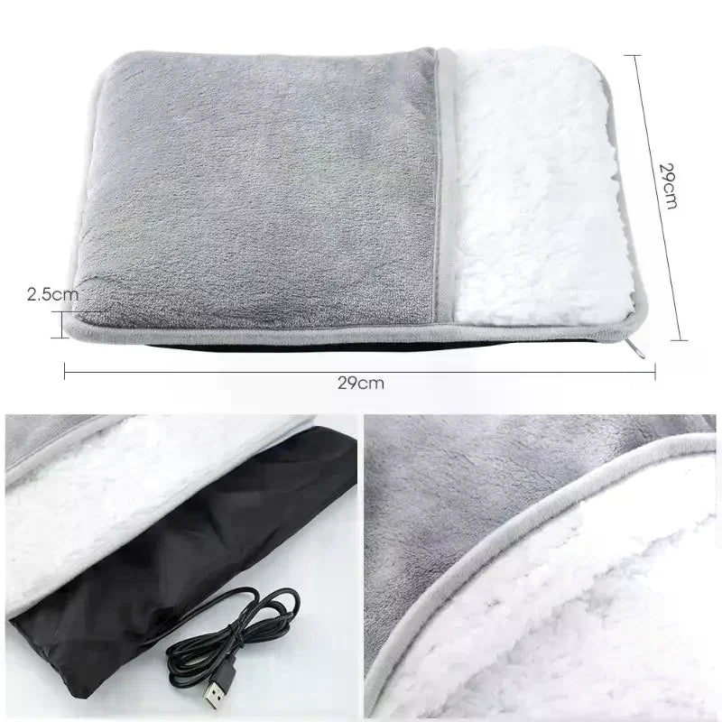 USB Electric Foot Warmer Pad – Soft Plush Heated Foot Bag, Constant 40°C, Machine Washable