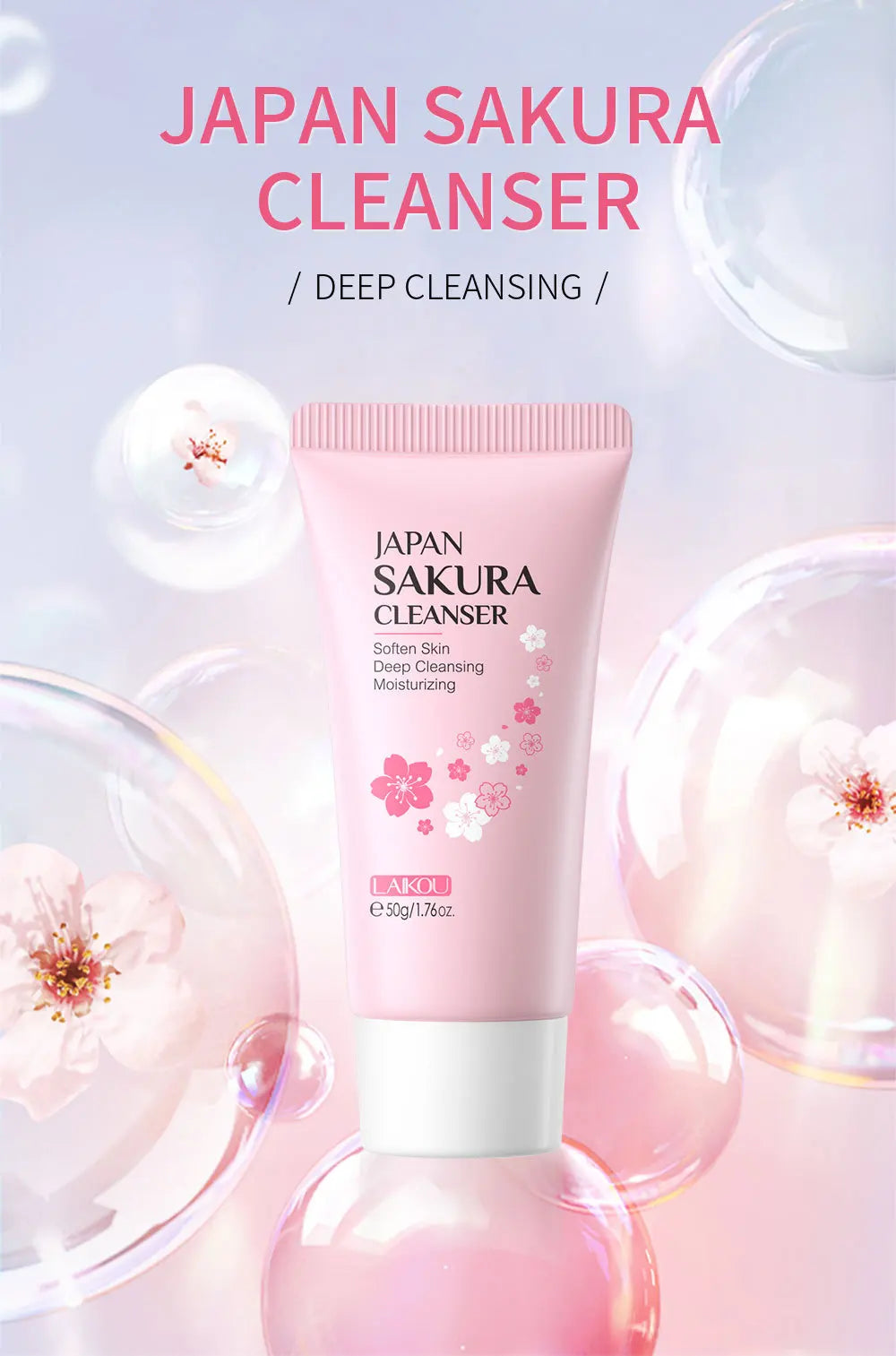 LAIKOU Sakura Facial Cleanser – Deep Cleansing, Oil Control & Brightening Face Wash (50g)