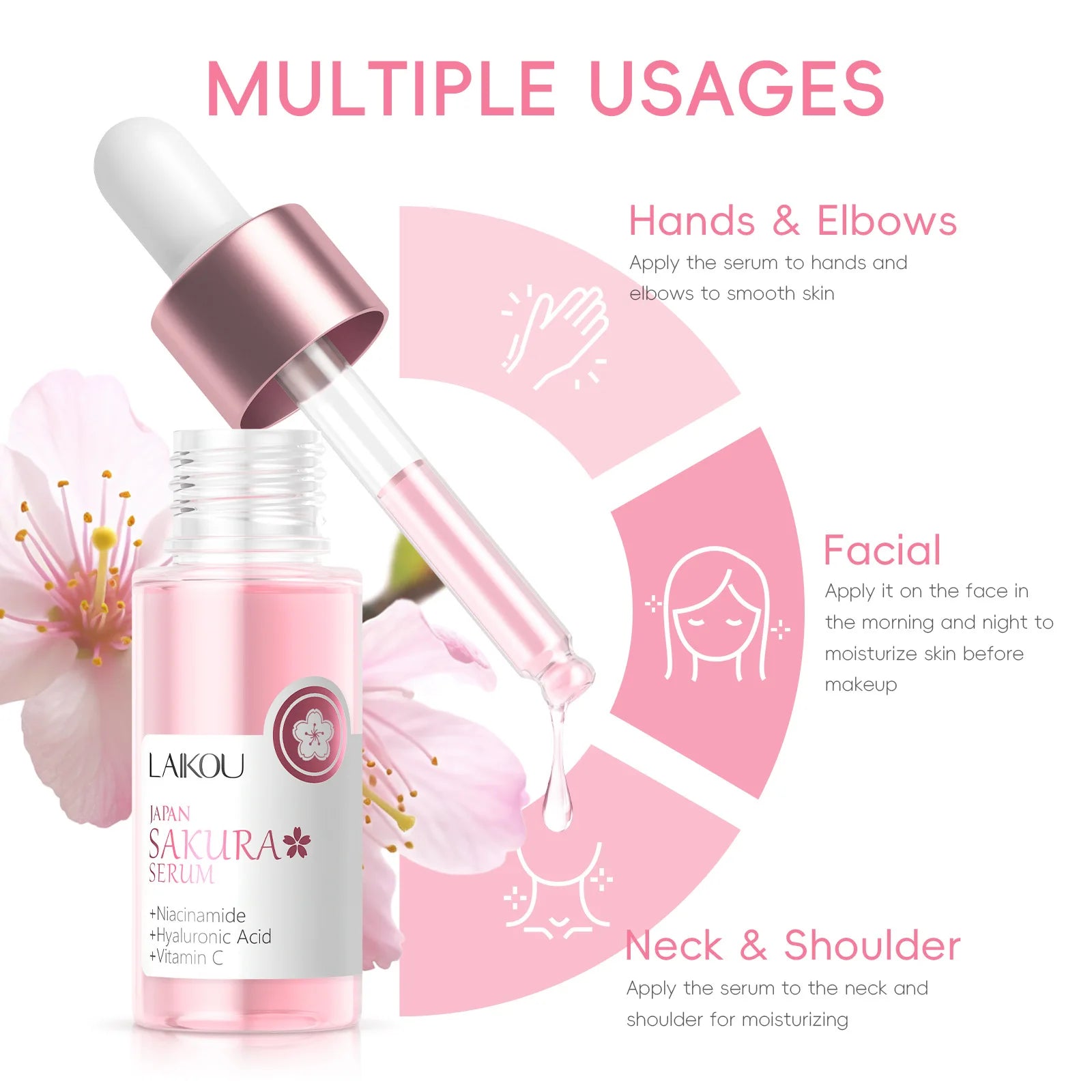 LAIKOU Sakura Brightening Face Serum – Hydrating & Pore Minimizing Essence (17ml / 30ml)