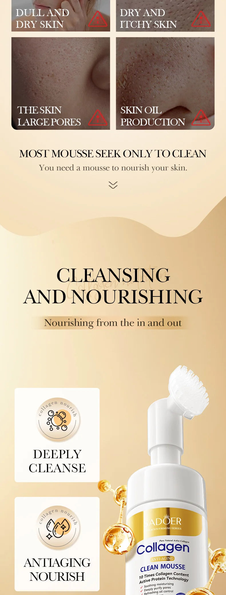 SADOER Collagen Facial Cleanser Mousse – Deep Cleansing & Firming Face Wash (120ml)