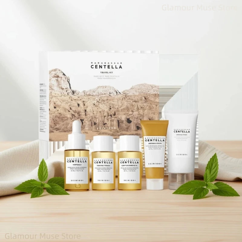 SKIN1004 Korean Centella Travel Kit – 5-Piece Mini Skincare Gift Set with Toner, Ampoule, Soothing Cream, Cleansing Oil & Foam