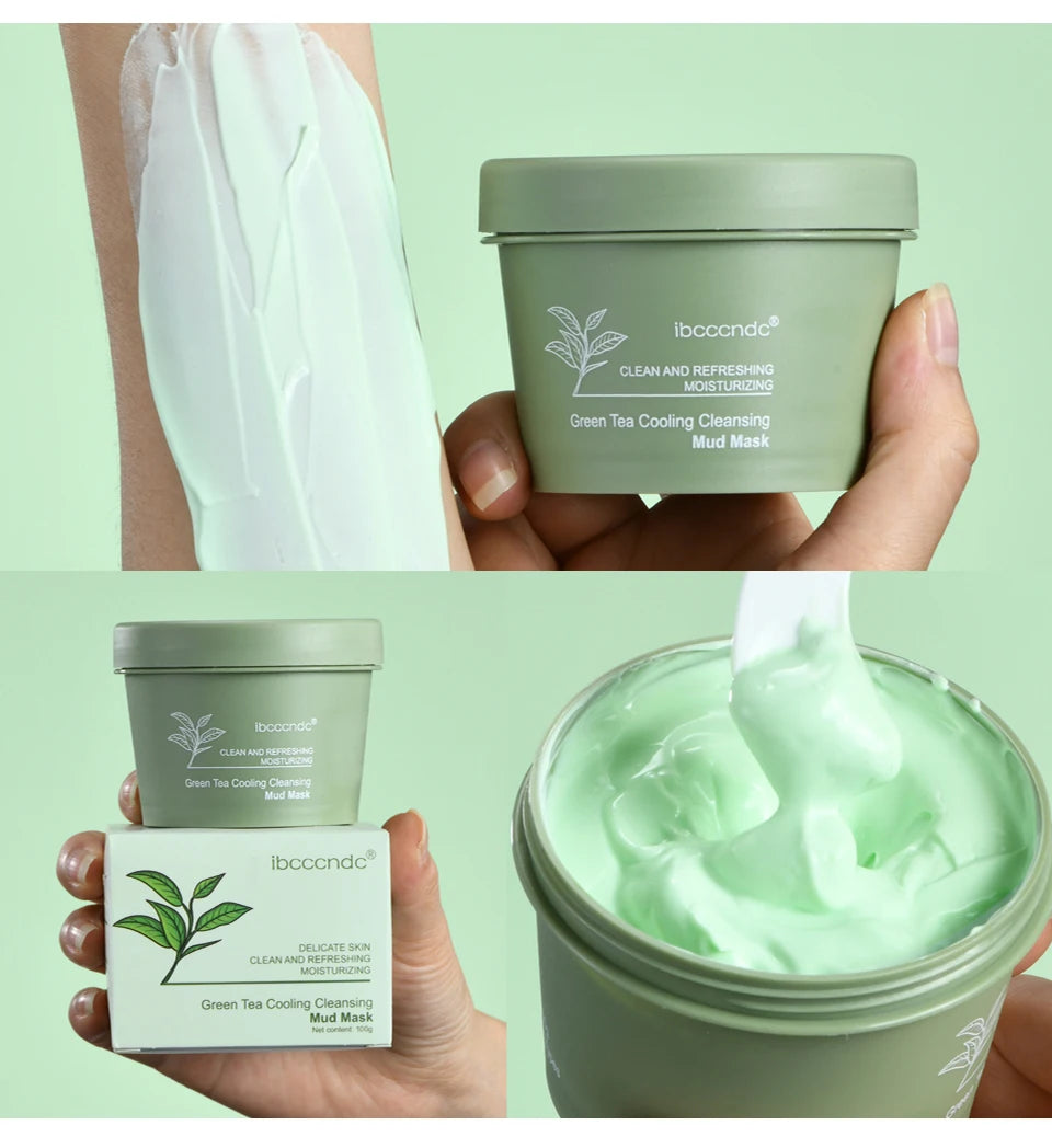Green Tea Mud Clay Face Mask – Deep Pore Cleansing, Blackhead Removal & Oil Control Skin Treatment for All Skin Types (100g)