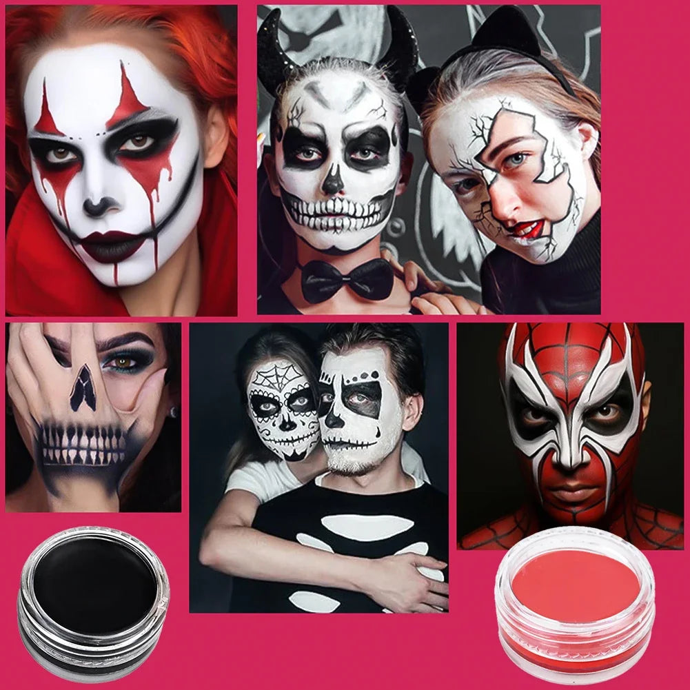 LAIKOU Face & Body Paint – Non-Toxic Halloween, Cosplay & Stage Makeup in White, Black & Red (3g / 10g / 50g)