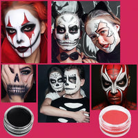 LAIKOU Face & Body Paint – Non-Toxic Halloween, Cosplay & Stage Makeup in White, Black & Red (3g / 10g / 50g)