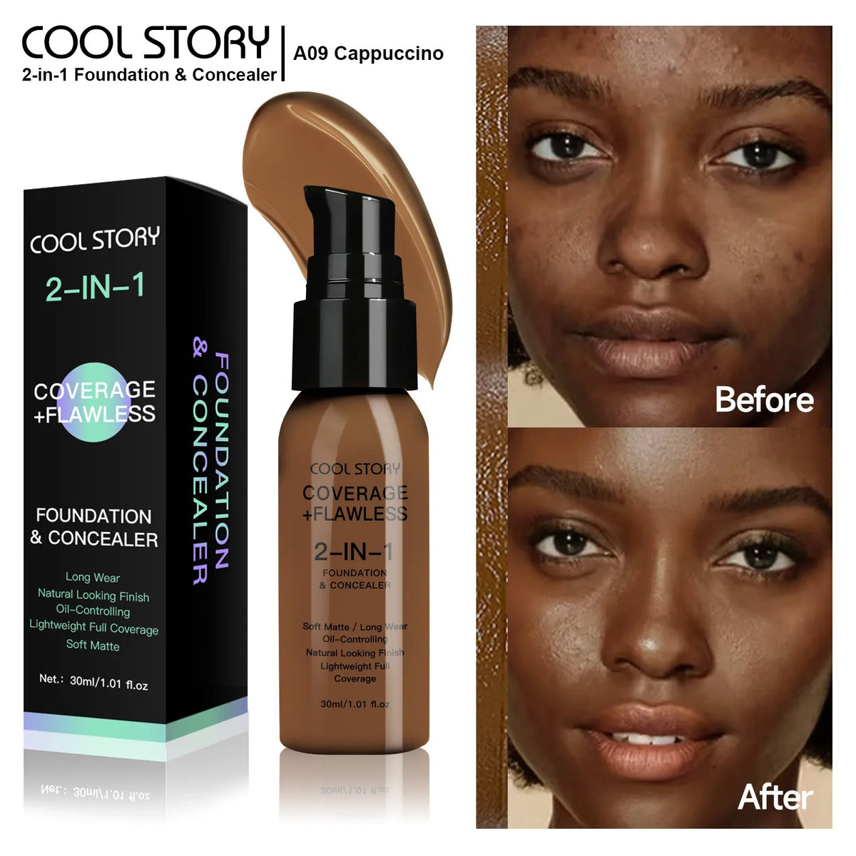 Air Cushion CC Cream Foundation | Oil Control, Matte, Full Coverage, Waterproof | 10 Shades