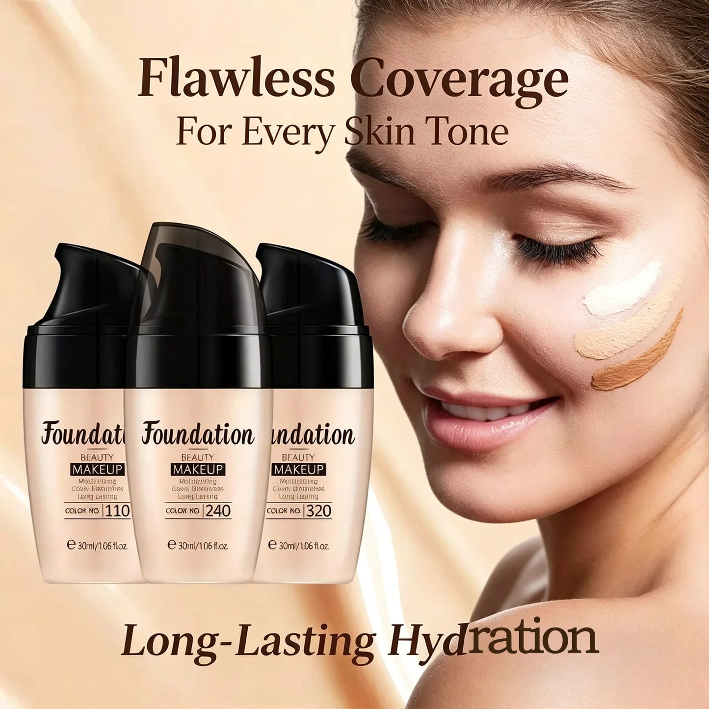 LAIKOU Liquid Foundation – Waterproof, Full Coverage & Long-Lasting Matte Base with Rose Oil (30ml)