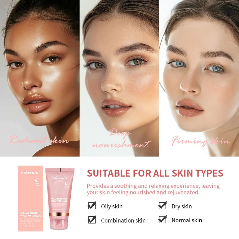 Collagen Night Wrapping Peel-Off Face Mask – Anti-Aging, Firming & Deep Hydration Overnight Skin Treatment for All Skin Types (75ml)