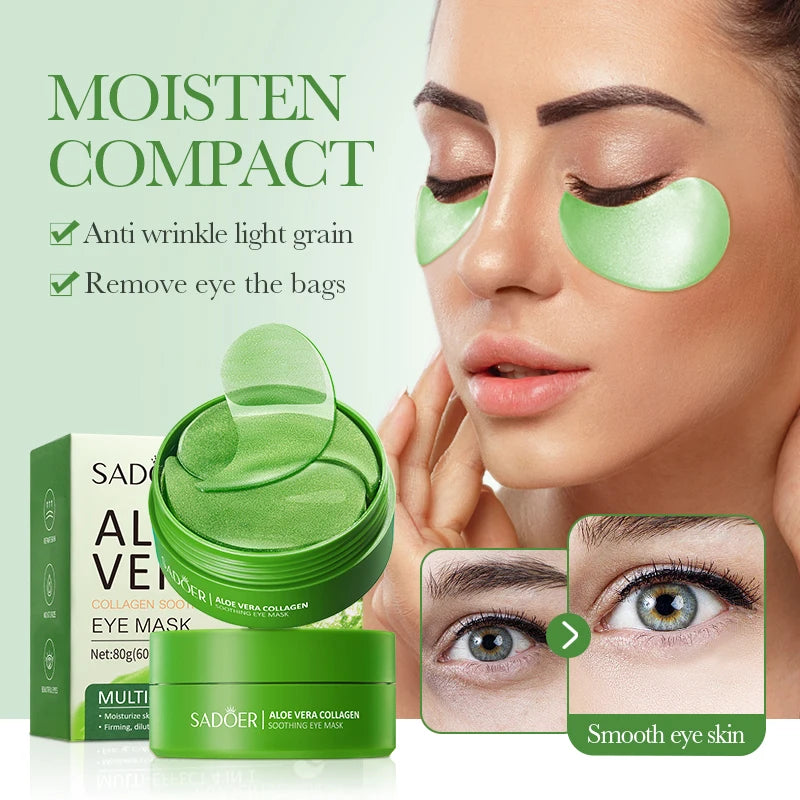SADOER Aloe Vera & Collagen Under-Eye Masks – Anti-Wrinkle & Dark Circle Patches, 60 Pieces