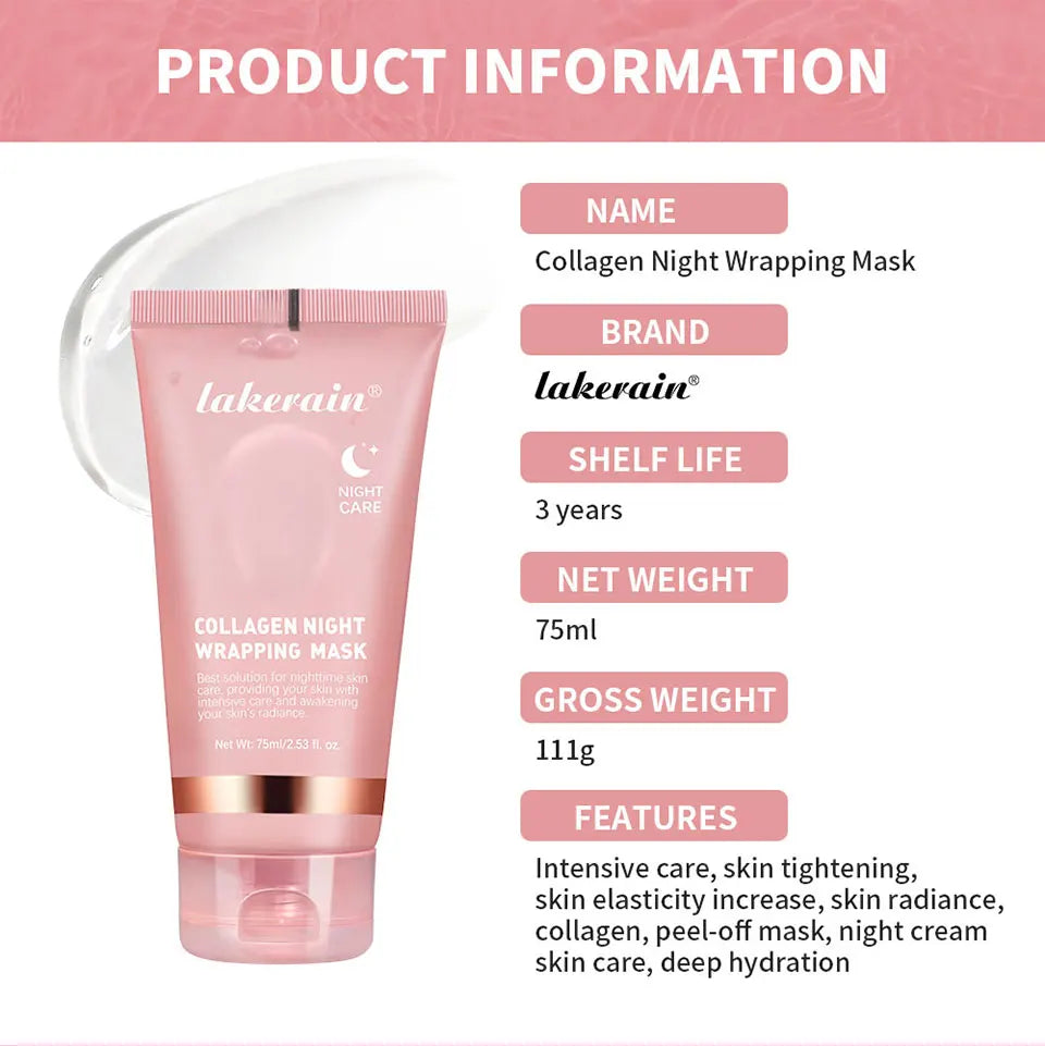 Collagen Night Wrapping Peel-Off Face Mask – Anti-Aging, Firming & Deep Hydration Overnight Skin Treatment for All Skin Types (75ml)