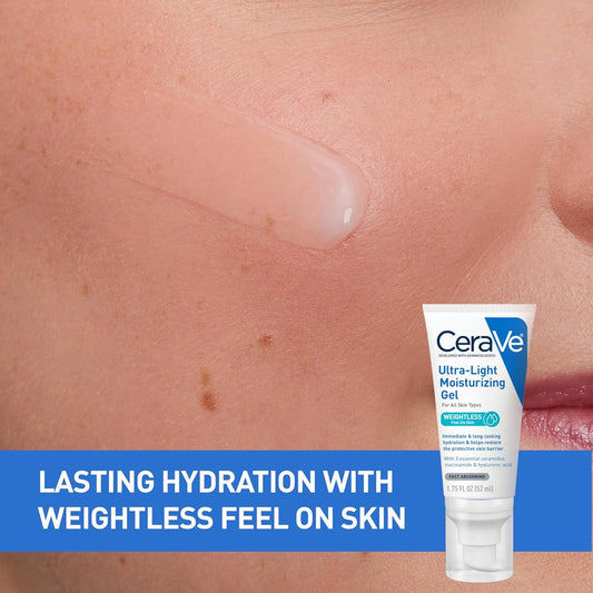 CeraVe Ultra-Light Hydrating Face Moisturizer Gel With Ceramides Niacinamide Hyaluronic Acid Oil-Free Fragrance Free 1.75 FL Oz