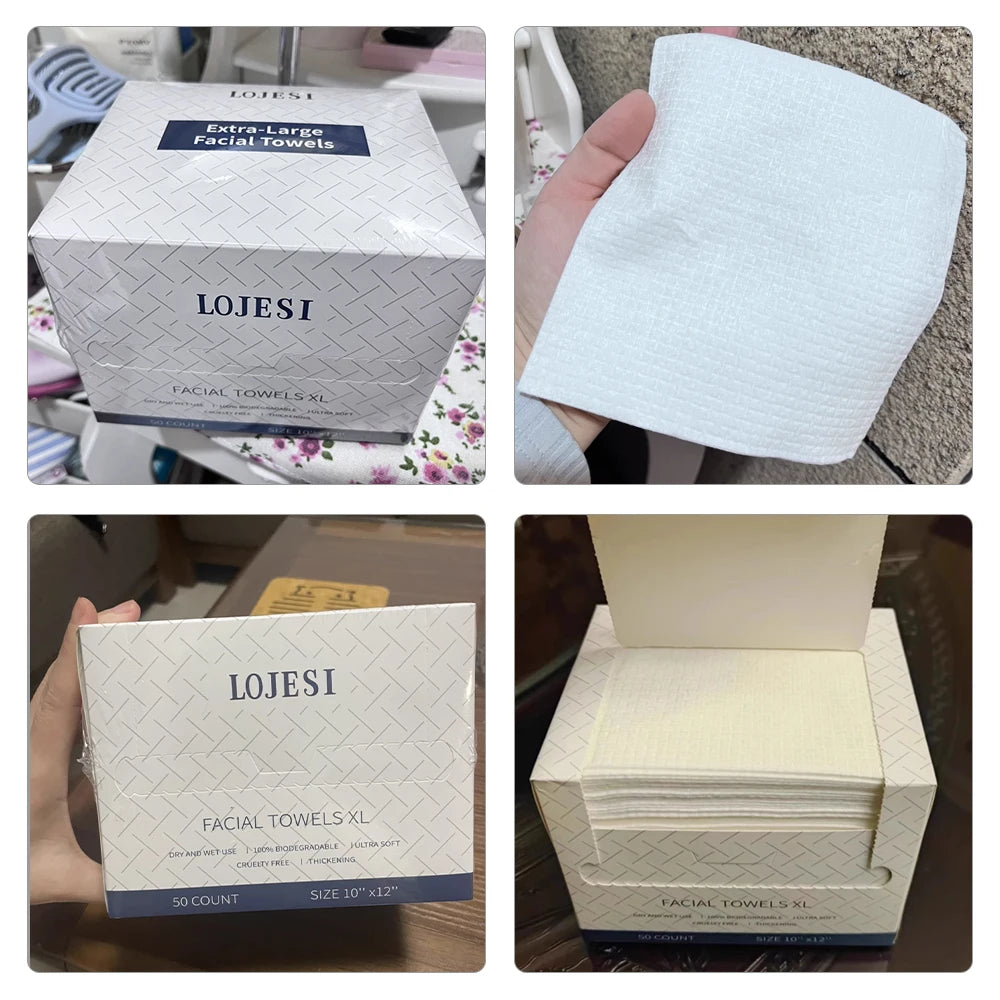 XL Plant Fiber Disposable Face Towels – Soft & Thick Dry Wipes for Makeup Removal & Face Washing, 50 Count (10x12 in / 25x30cm)