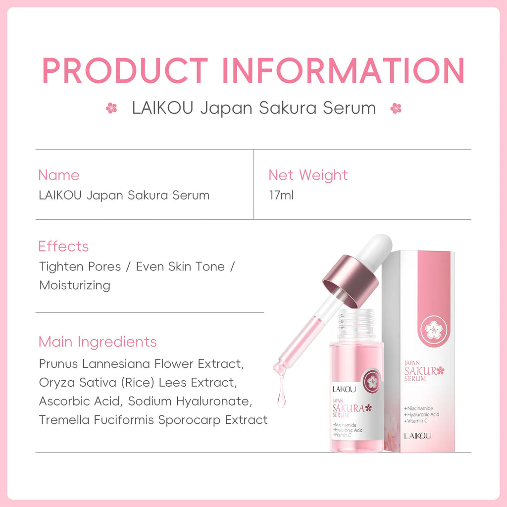 LAIKOU Sakura Brightening Face Serum – Hydrating & Pore Minimizing Essence (17ml / 30ml)