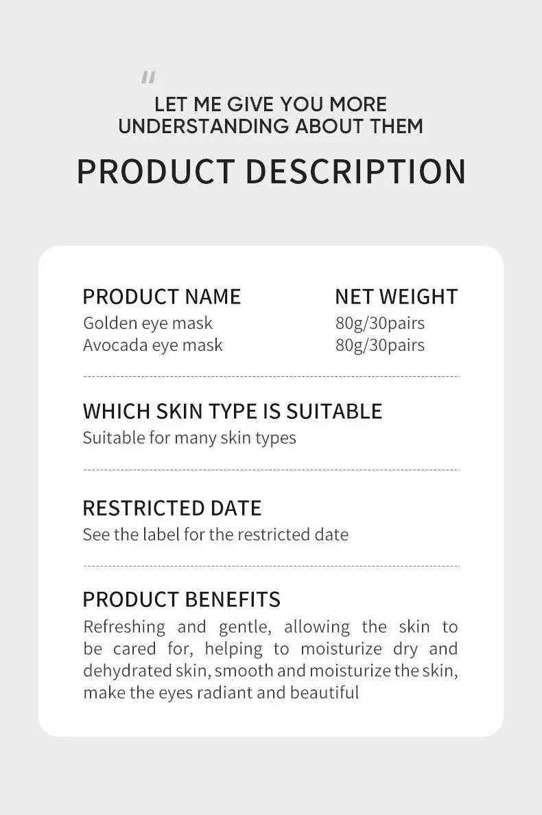 Golden Collagen & Avocado Under-Eye Patches – Anti-Dark Circle & Firming Eye Mask