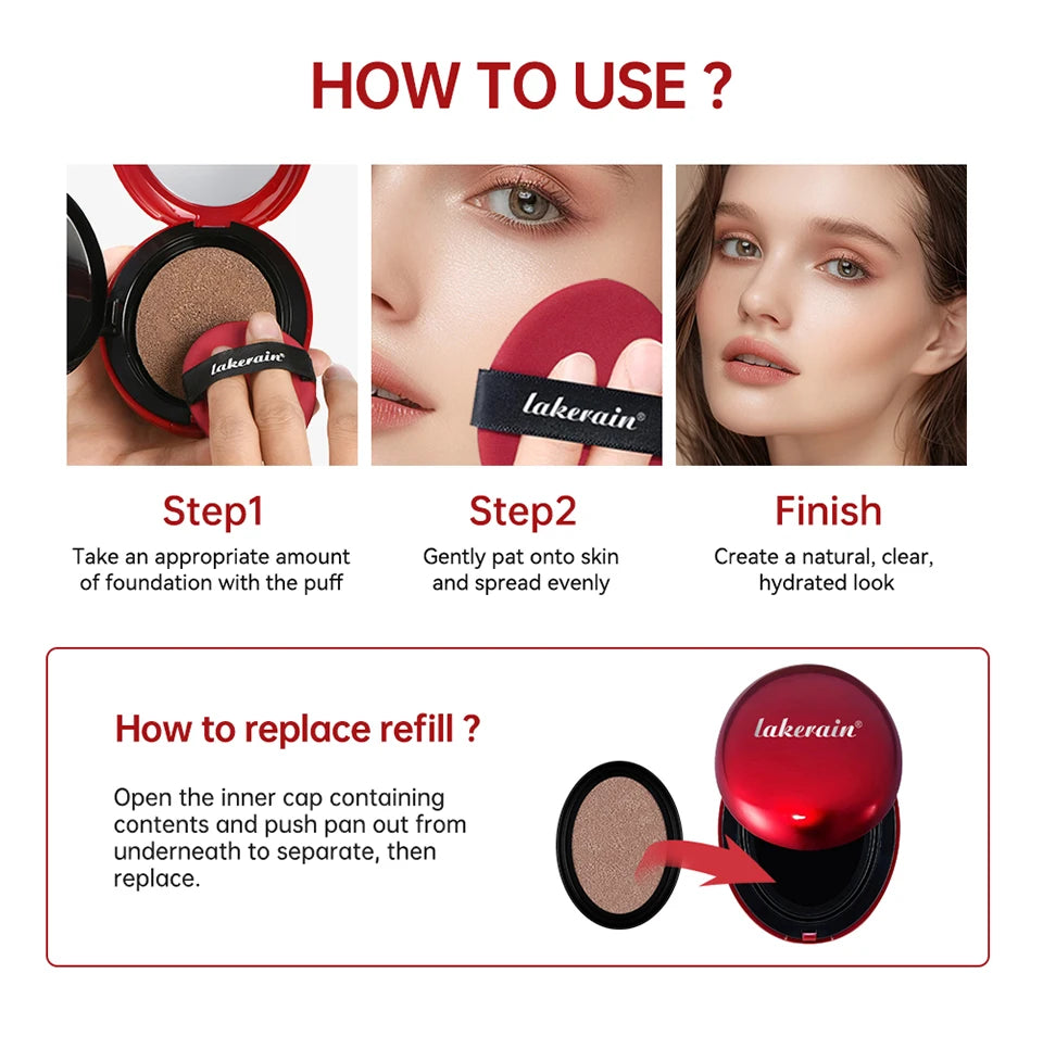 CC Cushion Foundation with Refill – 72-Hour Wear, Waterproof & Buildable Coverage (18g)