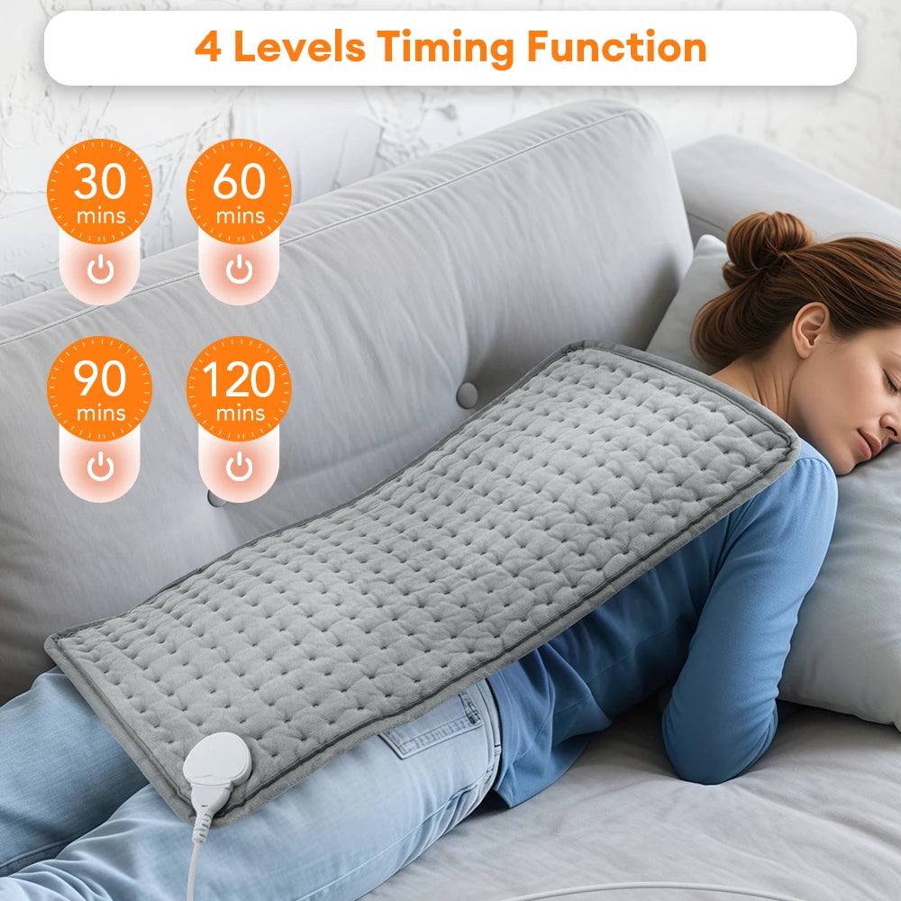 Electric Heating Pad for Back, Neck & Shoulders – 9 Heat Levels, 4 Timer Settings, Machine Washable