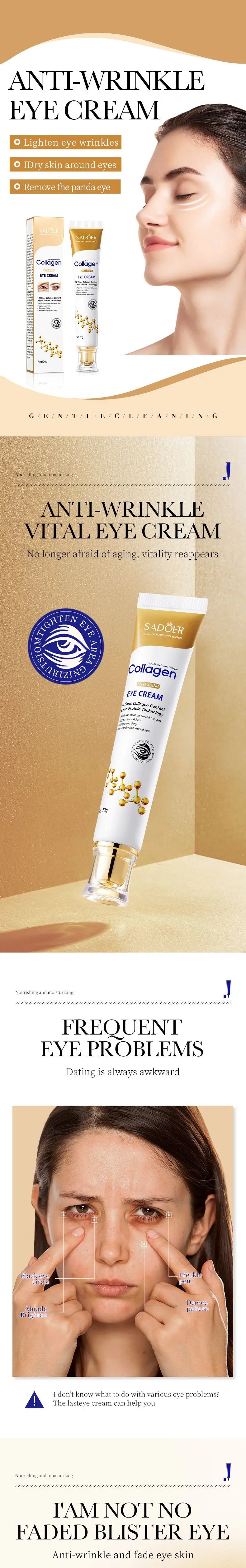 SADOER Collagen Eye Cream – Anti Dark Circle, Firming & Anti-Aging Eye Treatment (20g)