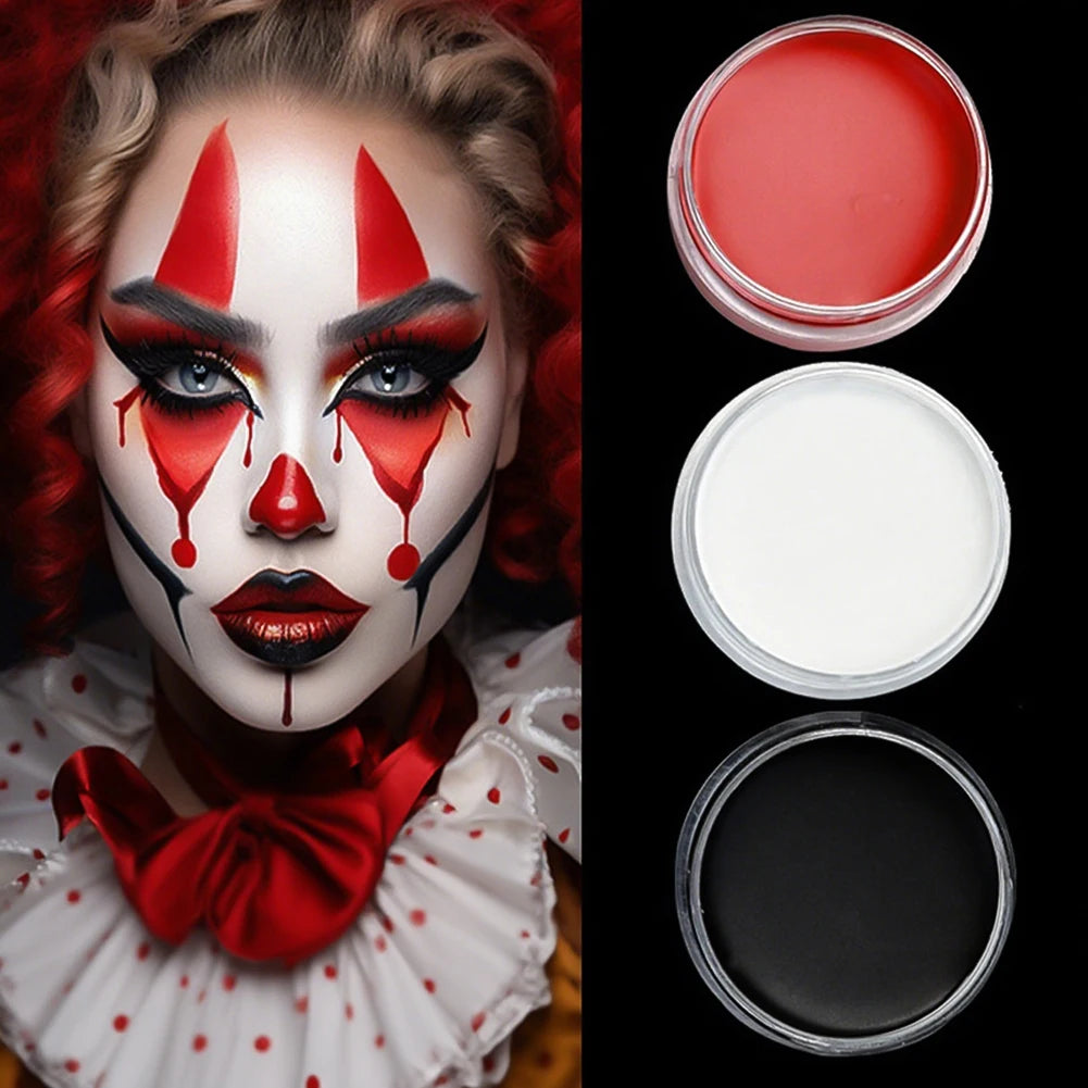 LAIKOU Face & Body Paint – Non-Toxic Halloween, Cosplay & Stage Makeup in White, Black & Red (3g / 10g / 50g)