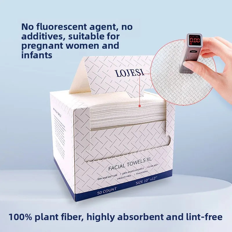 XL Plant Fiber Disposable Face Towels – Soft & Thick Dry Wipes for Makeup Removal & Face Washing, 50 Count (10x12 in / 25x30cm)