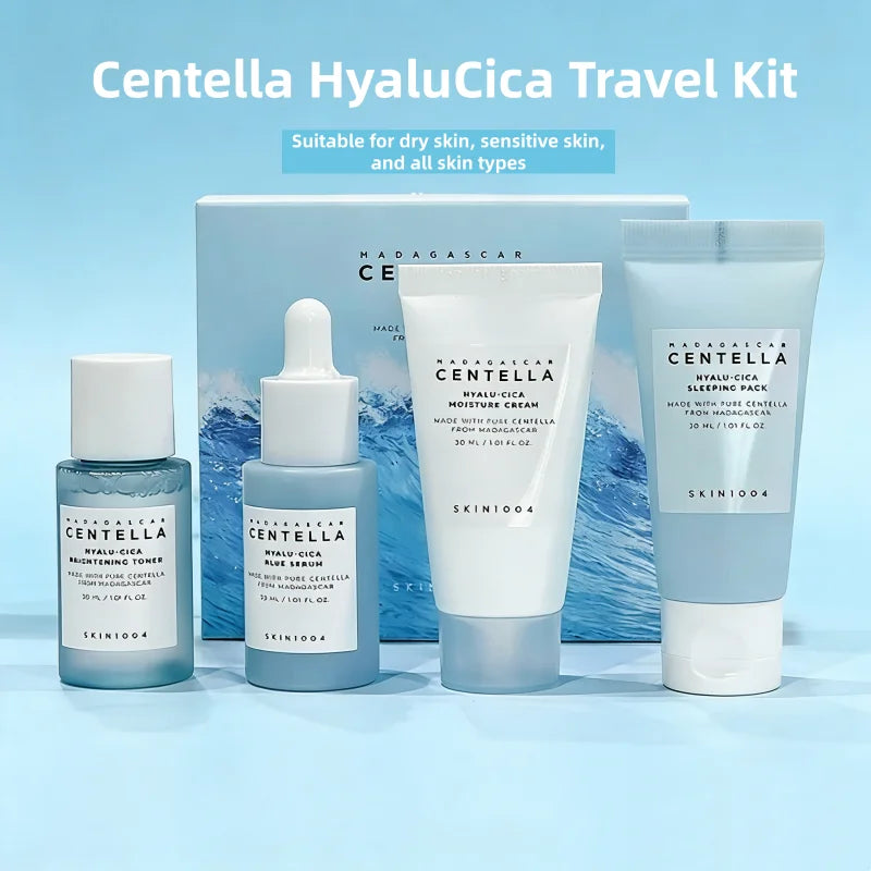 SKIN1004 Centella HyaluCica Travel Kit – 4-Piece Korean Skincare Mini Set (Toner, Serum, Sleeping Pack & Cream)
