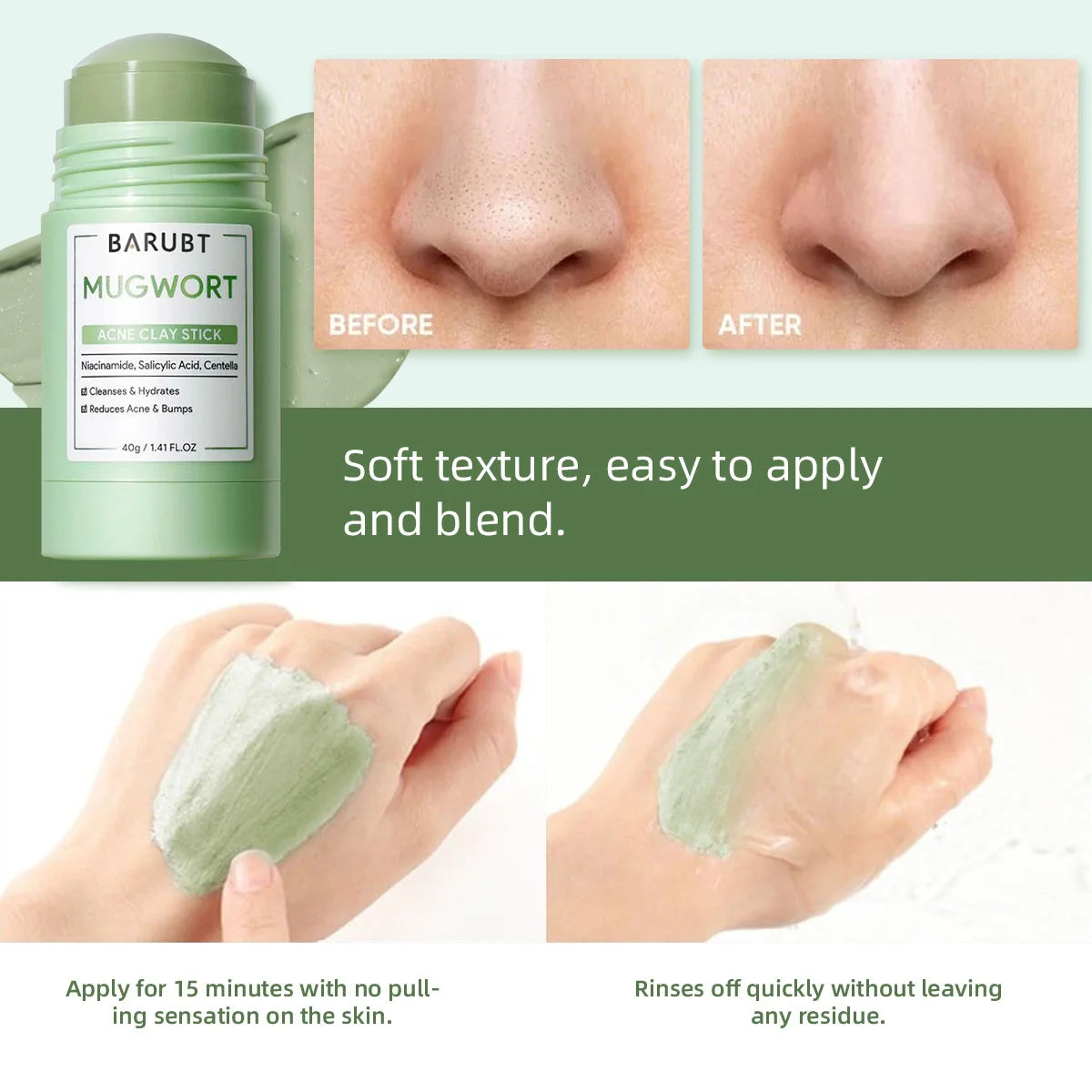 Jaysuing Cleansing Mask Stick – Mugwort, Alaska Volcano & More | Pore Minimizer & Acne Treatment 40g