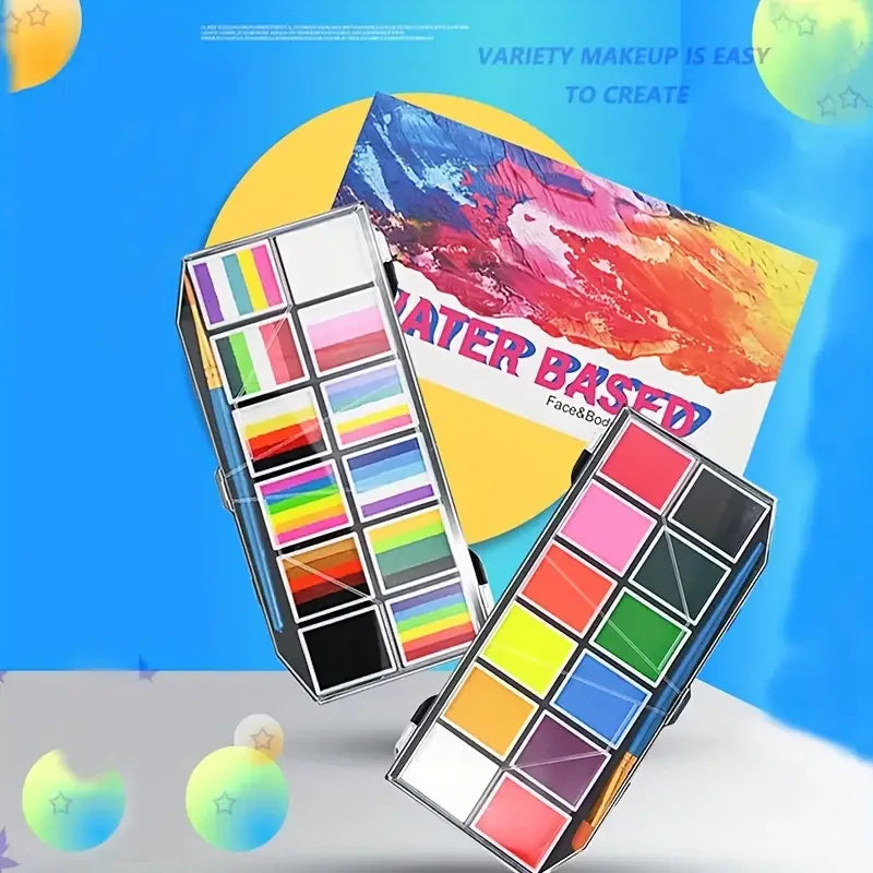 VERONNI 12-Colour Water-Soluble Rainbow Face & Body Paint Palette – Halloween, Stage & Kids Costume Makeup