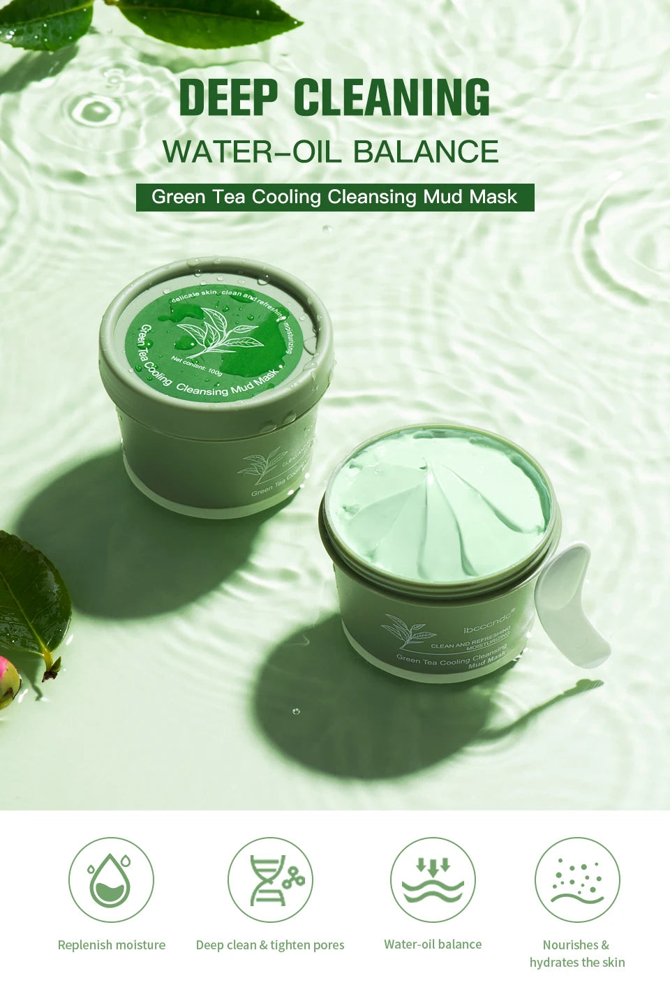 Green Tea Mud Clay Face Mask – Deep Pore Cleansing, Blackhead Removal & Oil Control Skin Treatment for All Skin Types (100g)