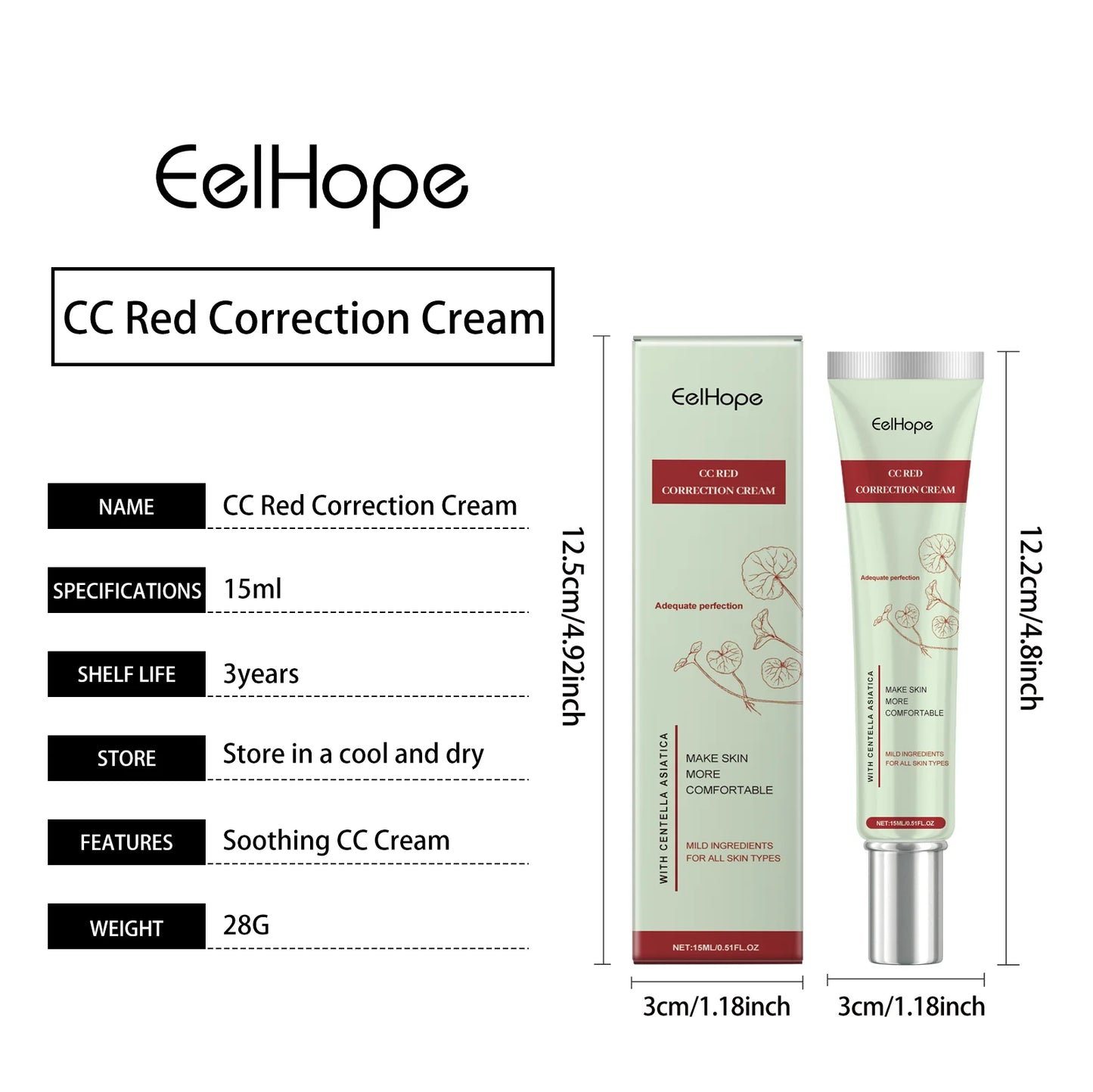 Eelhope Centella CC Cream – Gentle Brightening Concealer & Hydrating Foundation (14ml)