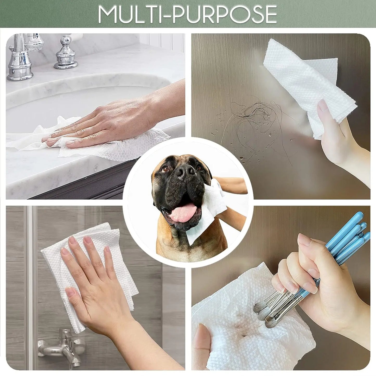 100% Bamboo Fiber Disposable Face Towels – Biodegradable Thick Dry Wipes for Sensitive Skin, 60 Count (12x10 in)