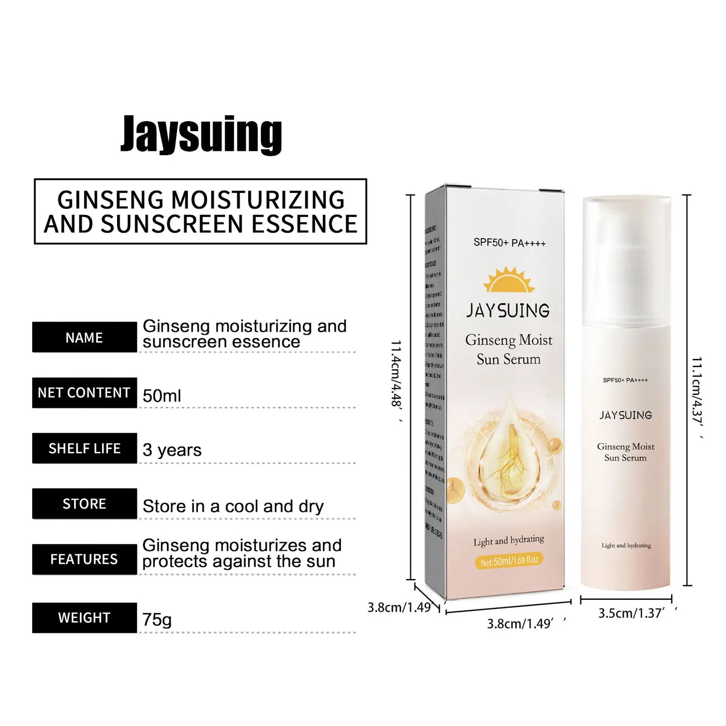 Jaysuing SPF 50 Sunscreen Serum – Whitening, Moisturizing & UV Protection Lotion for Face