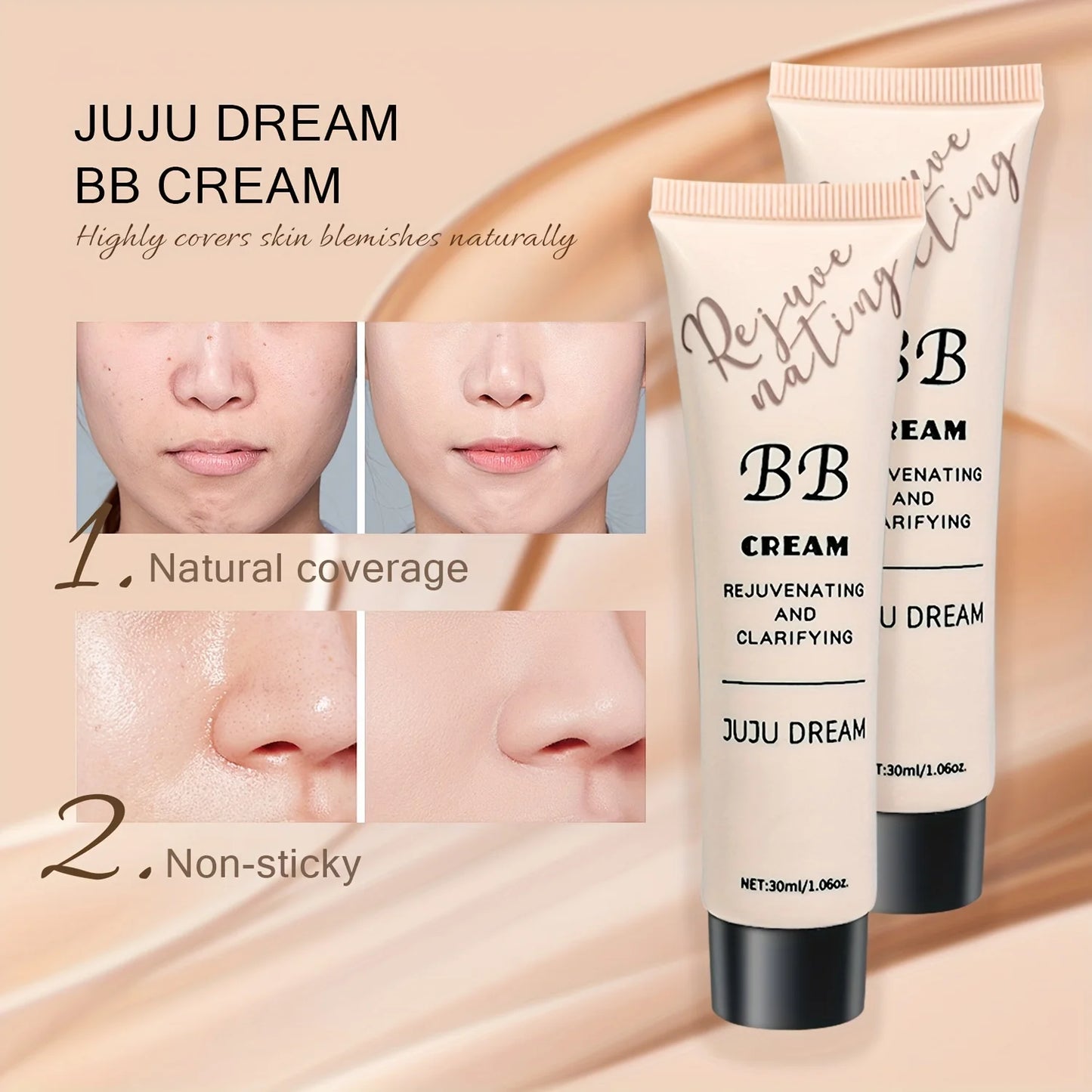 Korean Natural BB Cream – Moisturizing Concealer & Translucent Primer for All Skin Types (30ml)