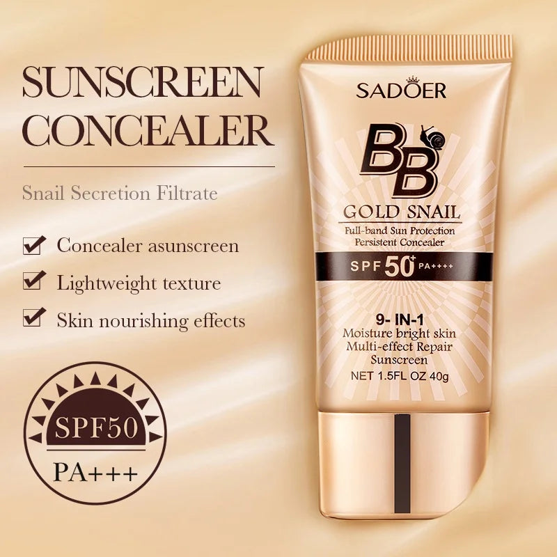 Sadoer Gold Snail BB Cream SPF50+ – 5-in-1 Foundation, Concealer, Moisturizer & Sunscreen | Buyer's Choice