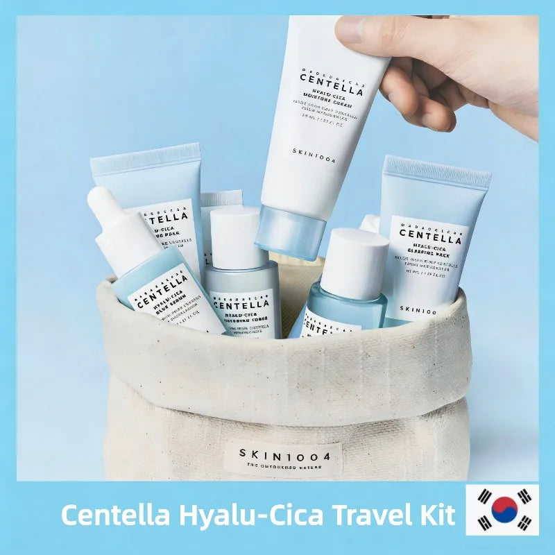 SKIN1004 Centella HyaluCica Travel Kit – 4-Piece Korean Skincare Mini Set (Toner, Serum, Sleeping Pack & Cream)