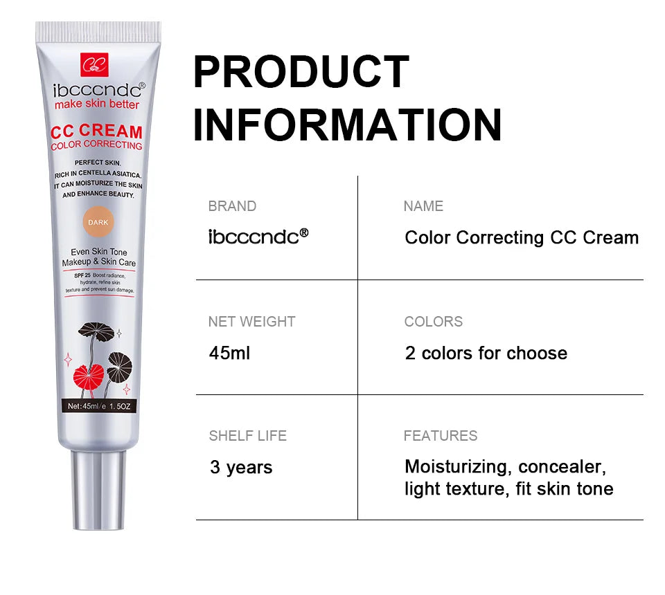 Centella Asiatica CC Cream – Color Correcting & Skin Repairing Liquid Foundation (45ml)