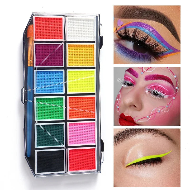 VERONNI 12-Colour Water-Soluble Rainbow Face & Body Paint Palette – Halloween, Stage & Kids Costume Makeup