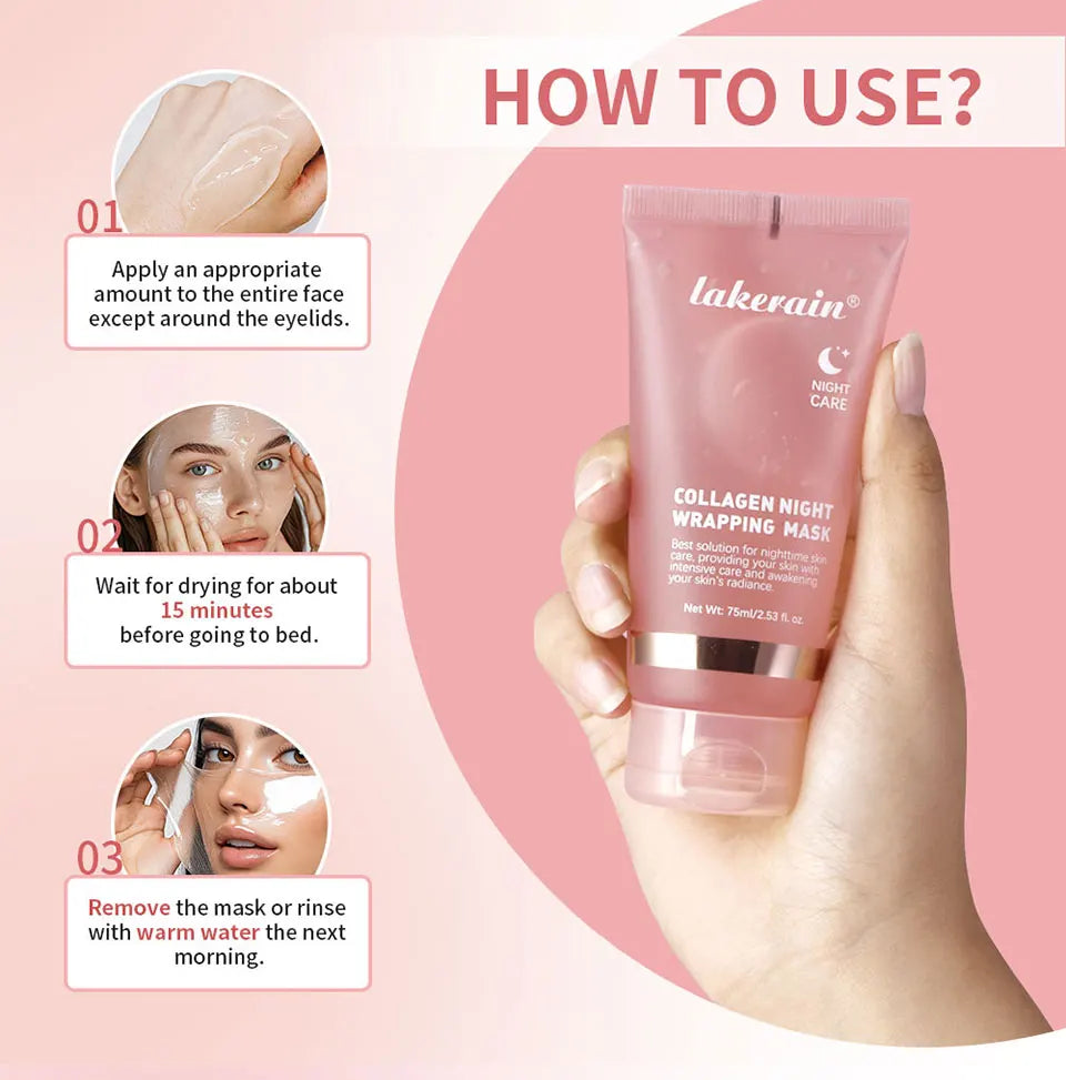 Collagen Night Wrapping Peel-Off Face Mask – Anti-Aging, Firming & Deep Hydration Overnight Skin Treatment for All Skin Types (75ml)