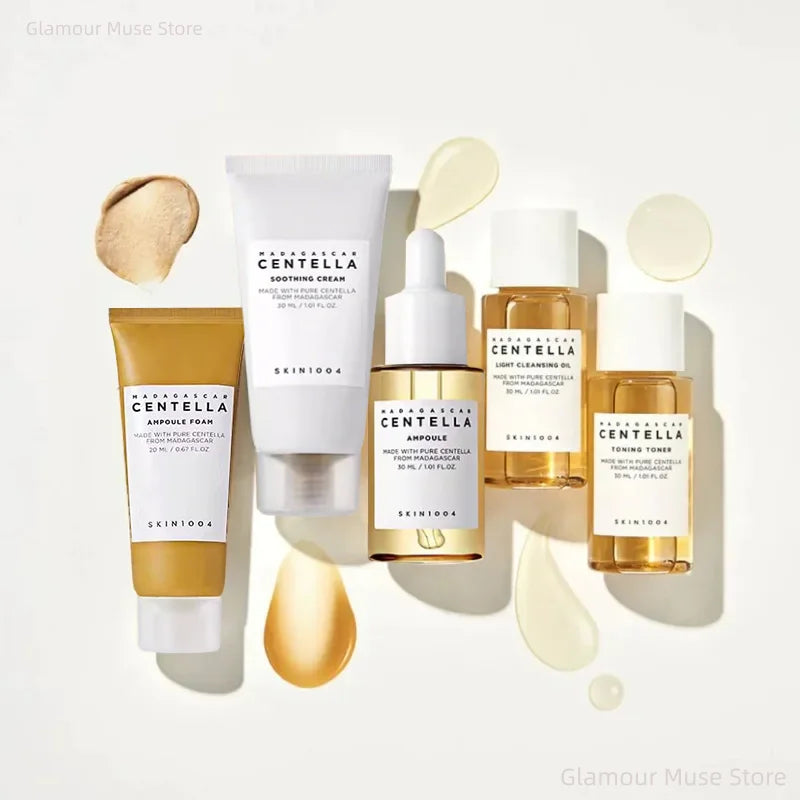 SKIN1004 Korean Centella Travel Kit – 5-Piece Mini Skincare Gift Set with Toner, Ampoule, Soothing Cream, Cleansing Oil & Foam
