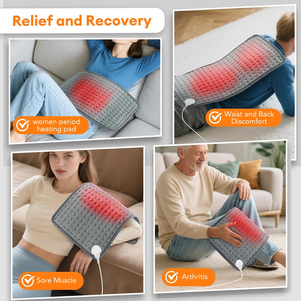 Electric Heating Pad for Back, Neck & Shoulders – 9 Heat Levels, 4 Timer Settings, Machine Washable